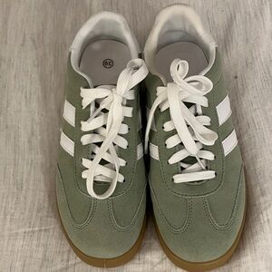 Woman  Green Sneakers with White Stripes